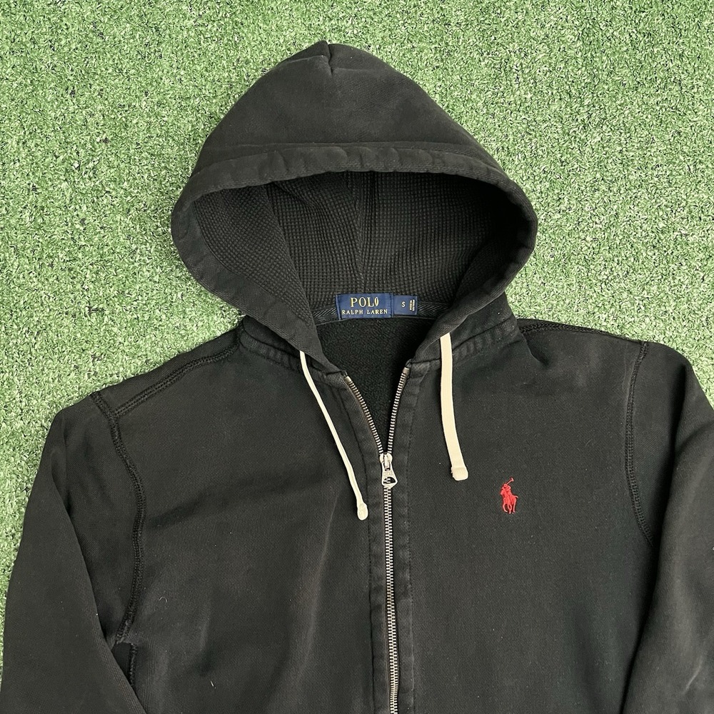 Polo Ralph Lauren Small Full Zip Hoodie Mens Black Red Pony Logo Fleece Heavy